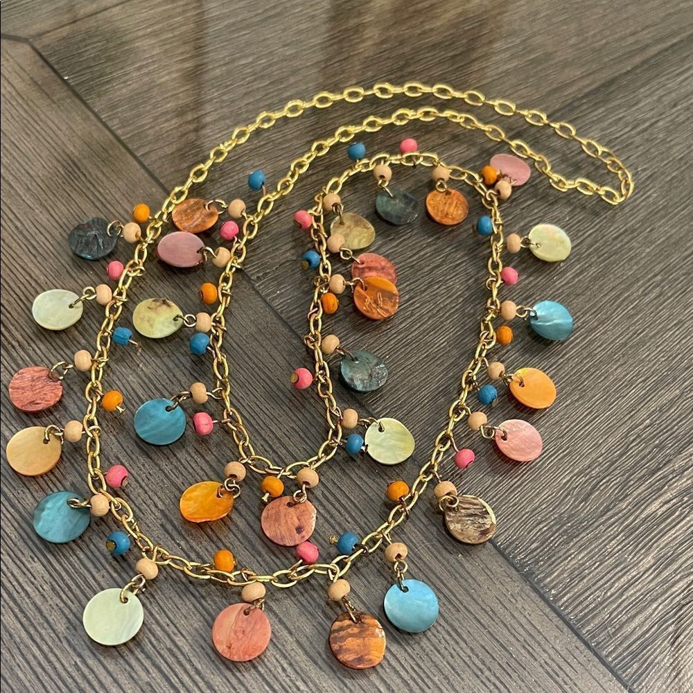 Vintage Colorful Shell Disc Necklace, Endless Strand